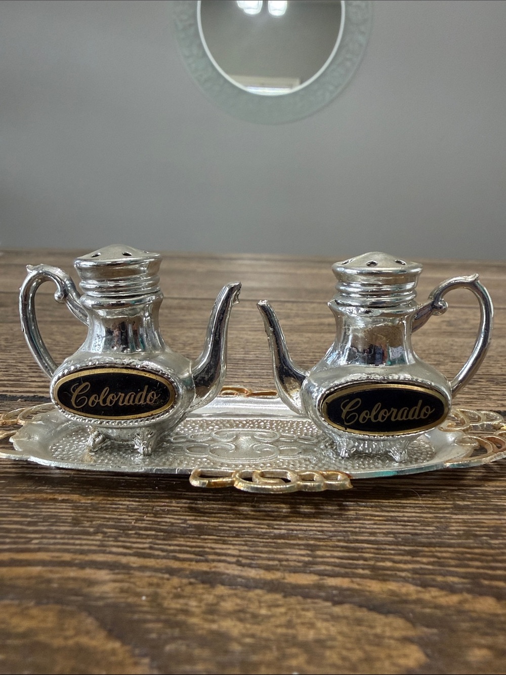 Vintage Colorado Souvenir Silver Salt and Pepper Teapot Set Made‎ in Japan